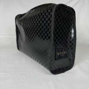 Gucci Beauty Cosmetic Vinyl Black Pouch Logo
